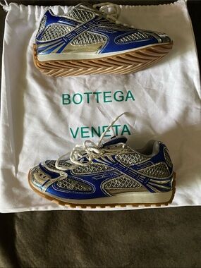 Bottega Veneta Blue & Silver Mesh Sneakers with Gum Sole